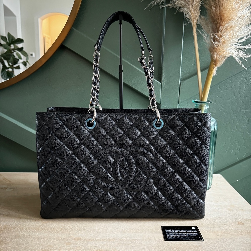 ❌SOLD❌ MINT CHANEL XL GST BLACK CAVIAR TOTE SILVER HW